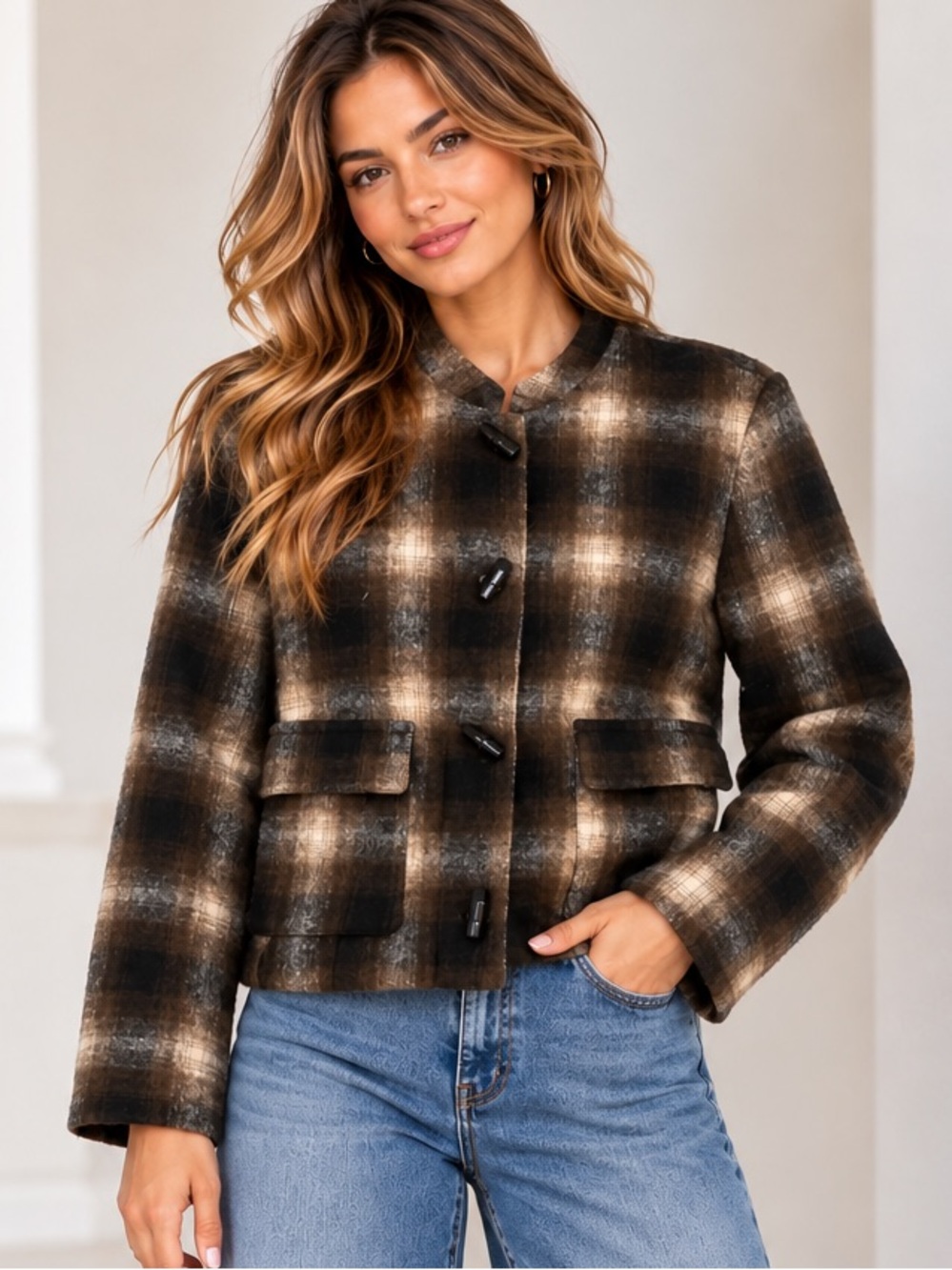 091.New Plaid Jacket in Brown & Black